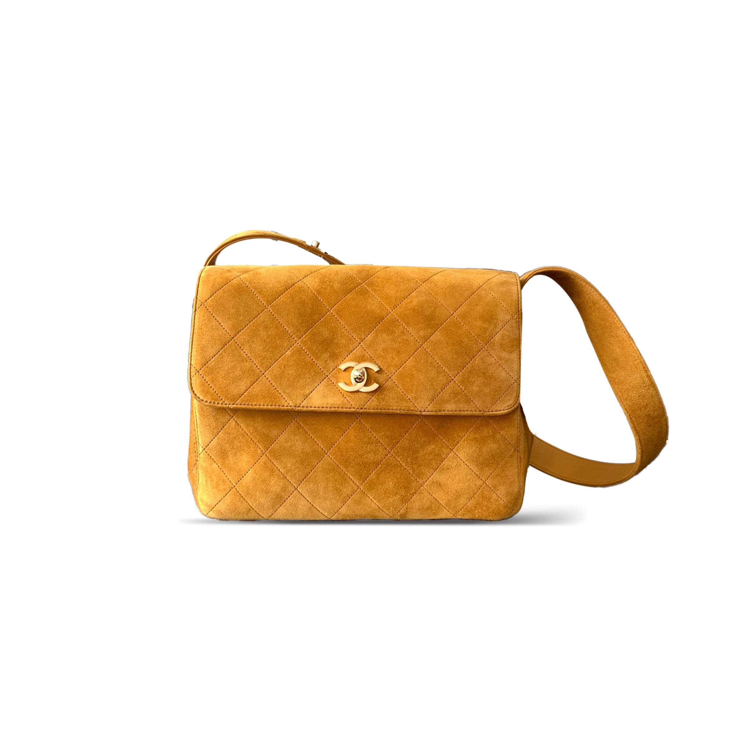 Ch**el vintage suede quilted flap shoulder bag khaki a99935 (28*24*12.5cm)